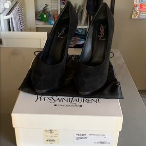 YSL Tribute Too Black Suede Heels